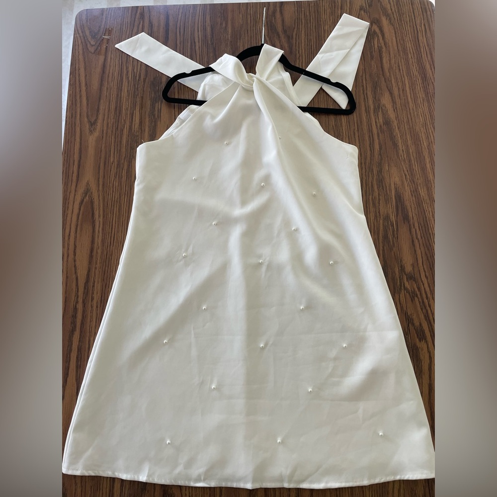 White Halter Dress with Pearls